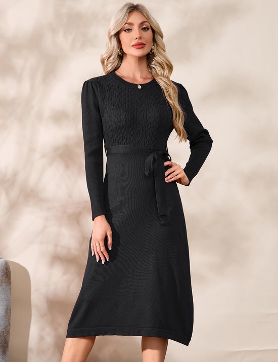 STYLEWORD Dames Jumperjurk Lange Mouw Tuniek Winterjurken Coltrui Dames Casual Gebreide Trui Tops(Koffie,XL