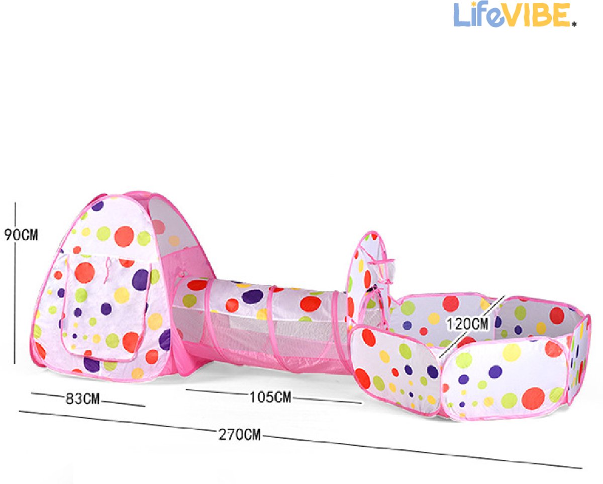LifeVibe® Speeltent met Tunnel Roze - Kruiptunnel - Kindertent - Binnen en Buiten - Pop Up Tent - Meisjes en Jongens — afbeelding 5
