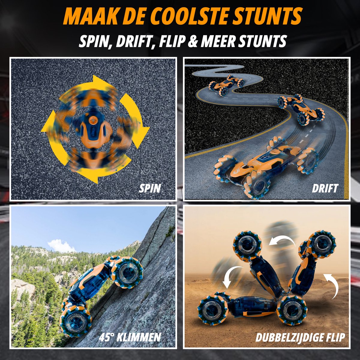 Revvix Bestuurbare Auto - RC Auto - Afstandsbestuurbare auto - Radiografisch bestuurbare auto - Race auto afstandbestuurbaar - Auto afstandsbediening - Stuntauto - Rook & Licht - 2 Accu's - Buiten - voor Jongens & Volwassenen - Offroad - Drift - Car — afbeelding 4