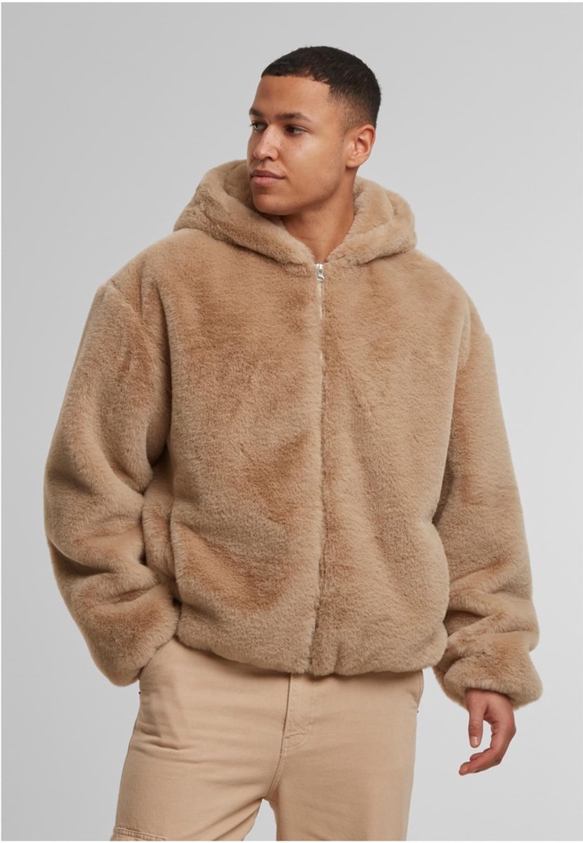 Urban Classics Faux Fur Vest met capuchon L Beige
