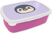 Broodtrommel Roze - Lunchbox Pinguïn - Paars - Schattig - Brooddoos 18x12x6 cm - Brood lunch box - Broodtrommels voor kinderen en volwassenen