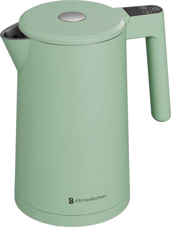 KitchenBrothers Waterkoker - 1.7L - Met Temperatuurregeling - Elektrisch - Warmhoudfunctie - Display - Dubbelwandig - Cool-touch - 2200W - Pastelgroen