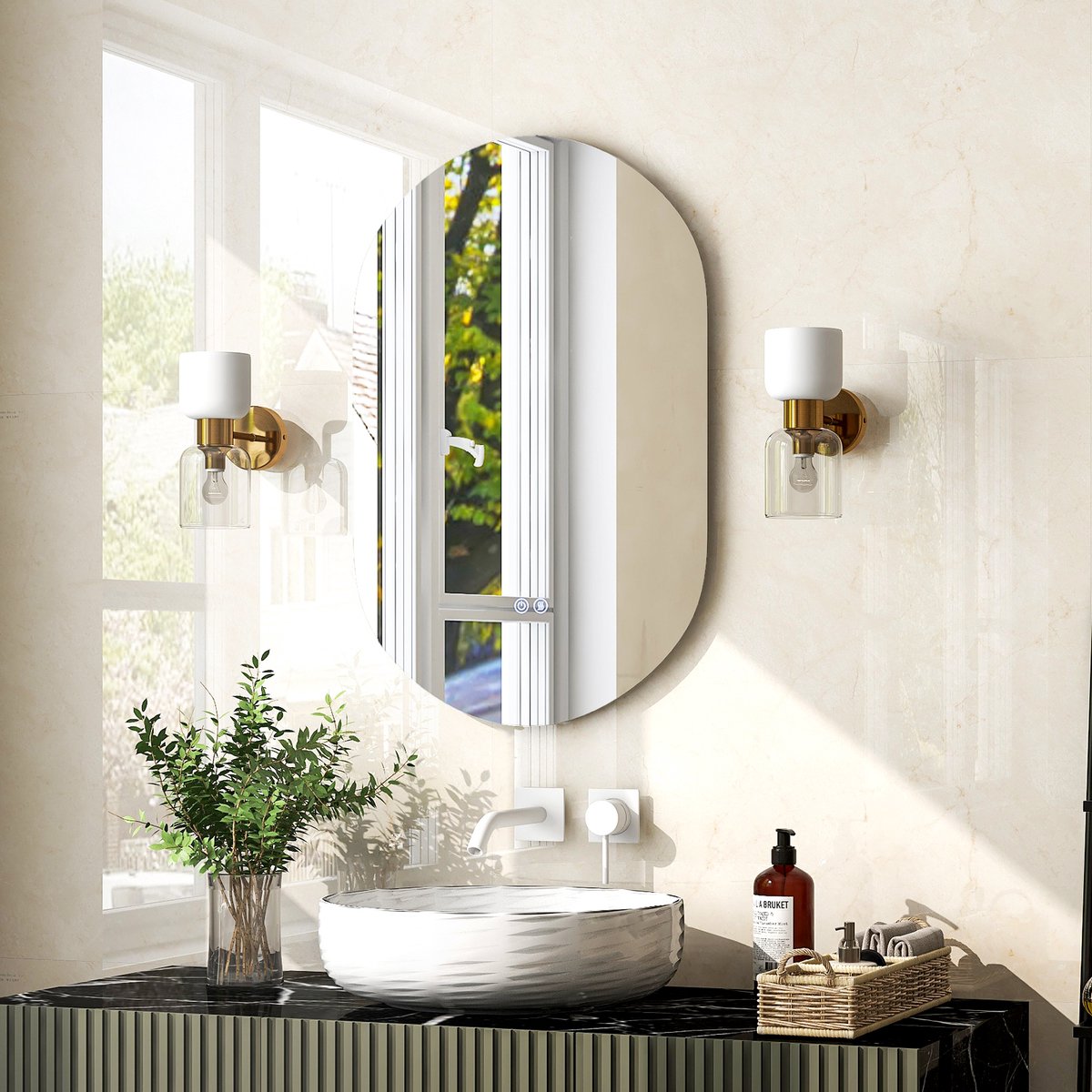 COSTWAY Led-spiegel 80 x 50 cm met anti-condens-spiegelverwarming, badkamerspiegel, 3000-6500 K, dimbaar, badkamerspiegel, wandspiegel
