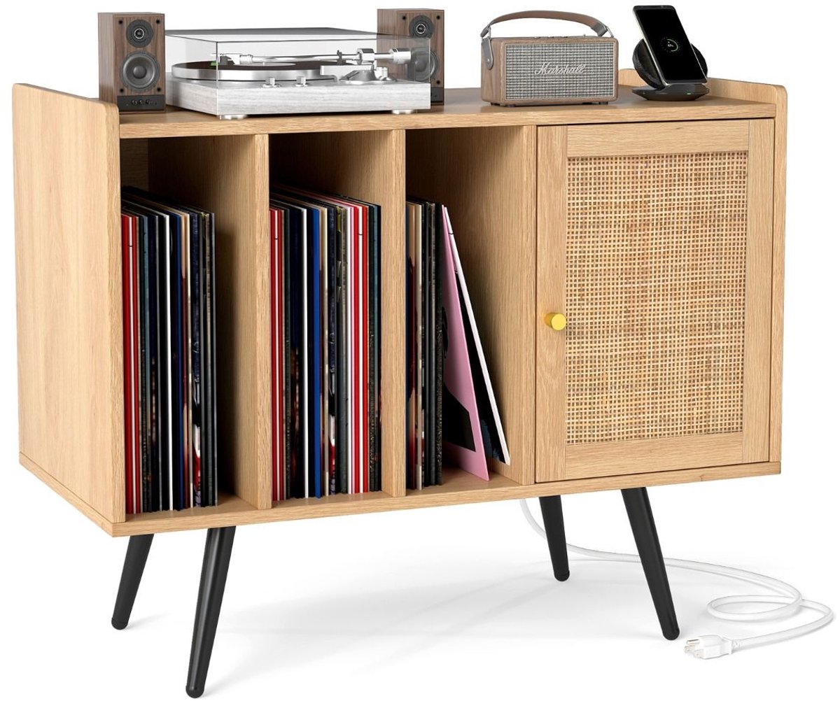 Platenspeler Meubel - LP-kast - Platenspelerkast - Draaitafelstandaard - Platenspelerstandaard - Vintage Displayplank - Natuur