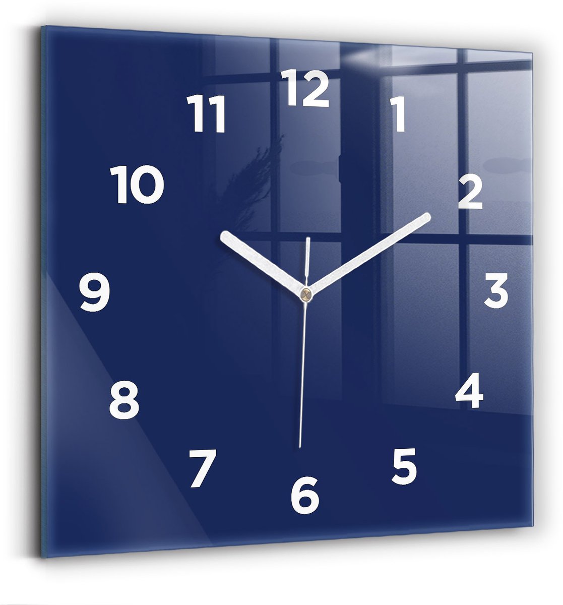 Wallfluent Wandklok - Marine Vierkante Glazen Klok - 30 cm x 30 cm - Marine Wandklok - Witte Handen - Wandklok Met Cijfers - Wandklok Glas Woonkamer - Vierkante Glazen Wandklok - Industrieel Wandklok - Vierkante Glas Klok