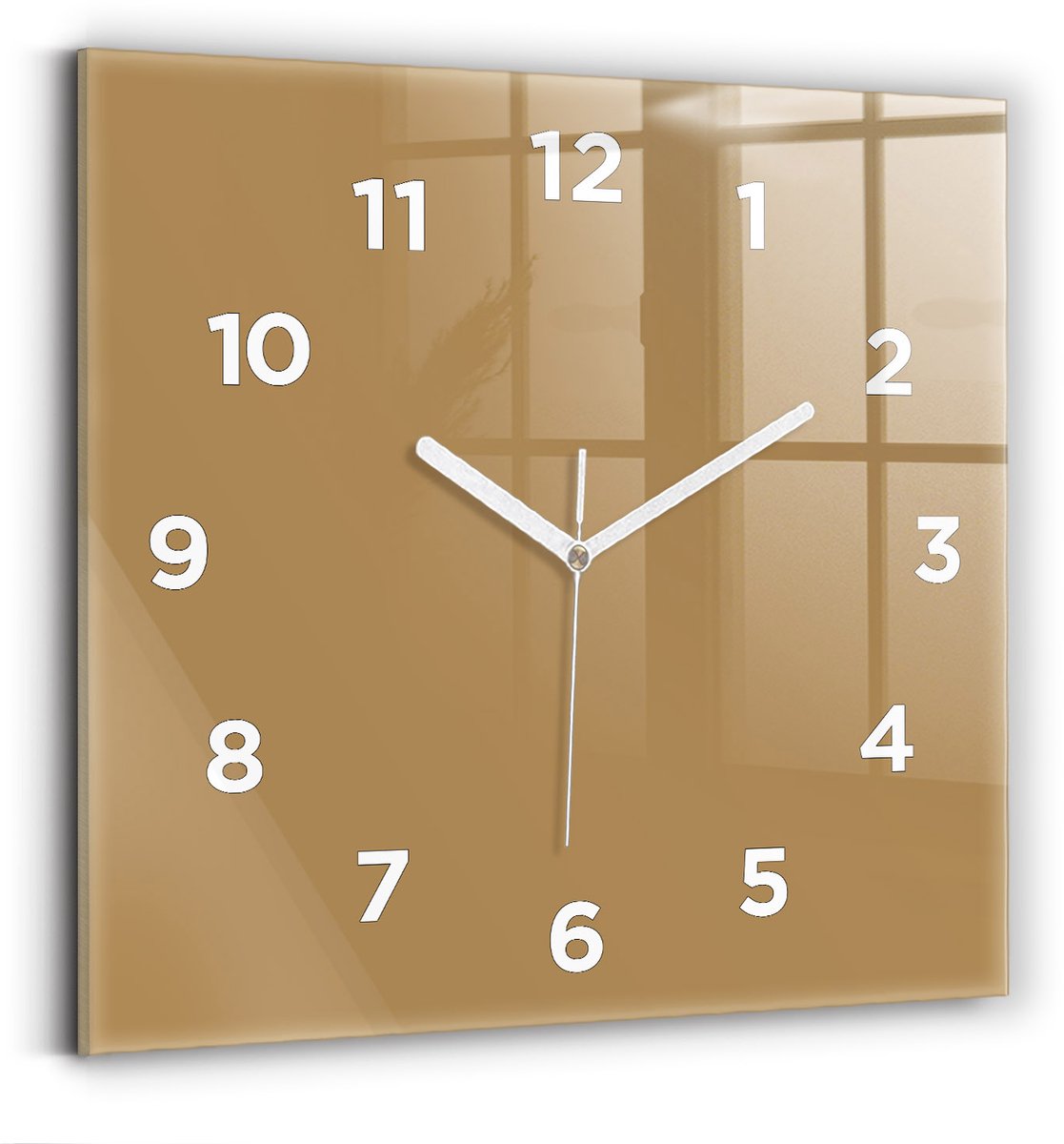 Wallfluent Wandklok - Beige Vierkante Glazen Wandklok - 30 cm x 30 cm - Beige Wandklok - Witte Handen - Wandklok Met Cijfers - Wandklok voor in de Keuken - Vierkante Glas Klok - Scandinavisch Wandklok - Vierkante Glazen Klok