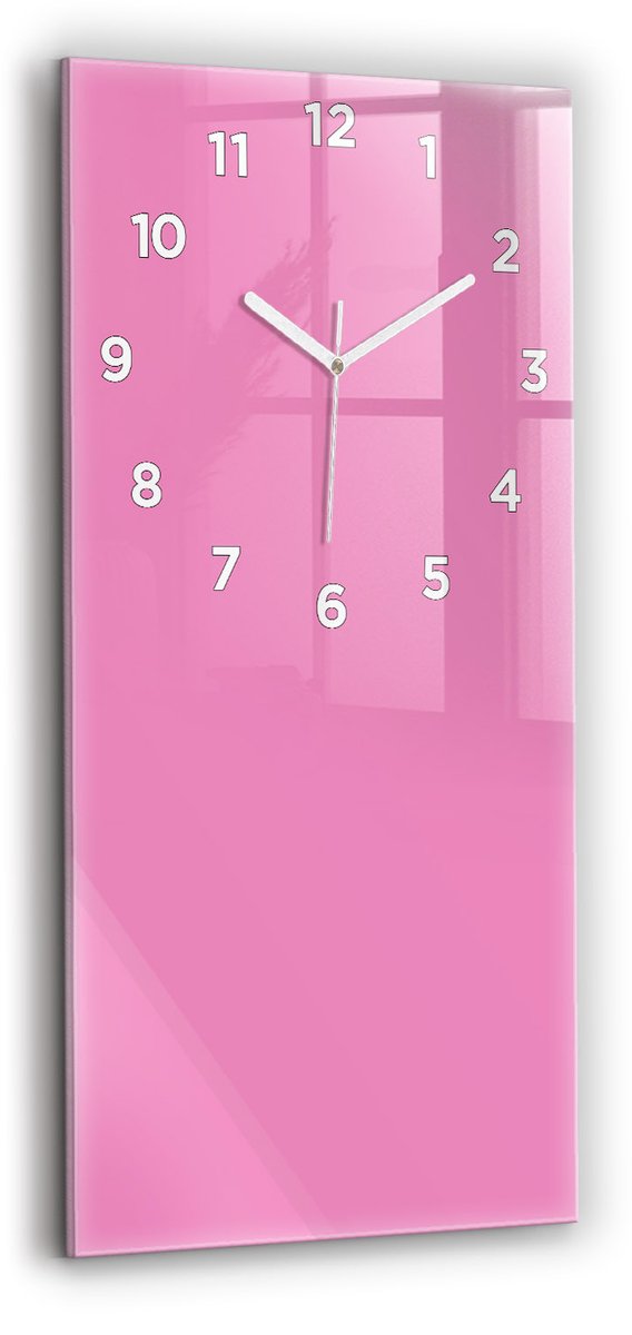 Wallfluent Wandklok - Roze Glazen Klok Rechthoekige - 30 cm x 60 cm - Roze Wandklok - Witte Handen - Wandklok Met Cijfers - Wandklok voor in de Keuken - Rechthoekige Glas Klok - Industrieel Wandklok - Rechthoekige Glazen Wandklok