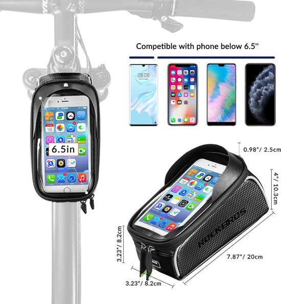 ROCKBROS Fietsframetas Waterdichte Stuurtas Bovenbuistas Touchscreen voor Iphone Xr Xs Max X 8 7 6 Plus/Samsung Galaxy S10+ Note 9/Huawei P30 Pro Smartphones tot 6.5 Inch van ROCKBROS — afbeelding 5