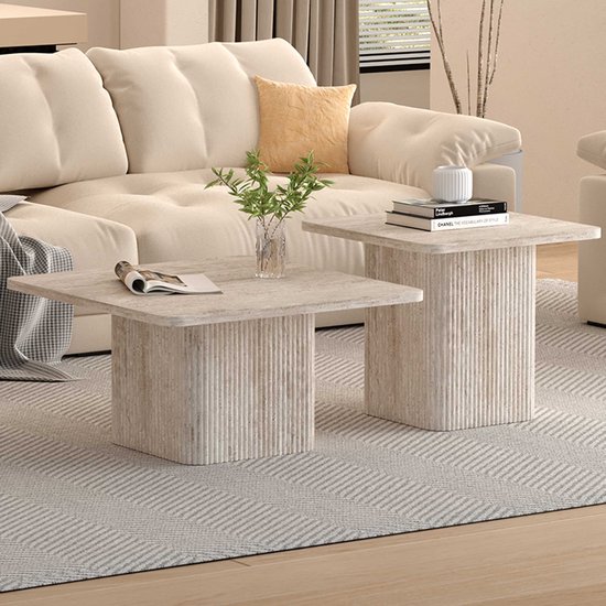 Set de table basse Destiny| 60 x 60 x 52 cm / 80 x 80 x 42 cm | Design beige - Rousseau - Lots de tables basses 2-pièces - Beige - MDF - Lots de tables basses 2-pièces
