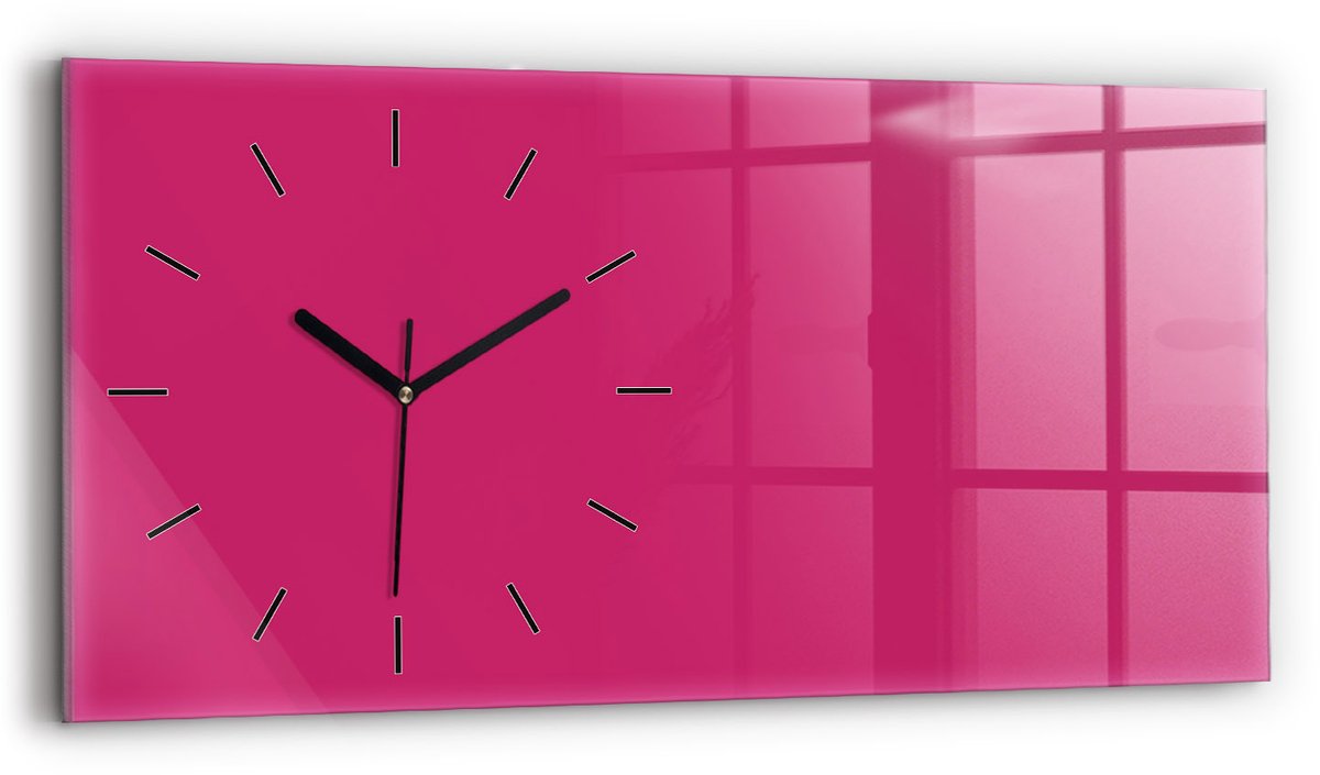 Wallfluent Wandklok - Roze Rechthoekige Glas Klok - 60 cm x 30 cm - Roze Wandklok - Zwarte Handen - Wandklok Zonder Cijfers - Wandklok Glas Woonkamer - Rechthoekige Glazen Wandklok - Scandinavisch Wandklok - Glazen Klok Rechthoekige