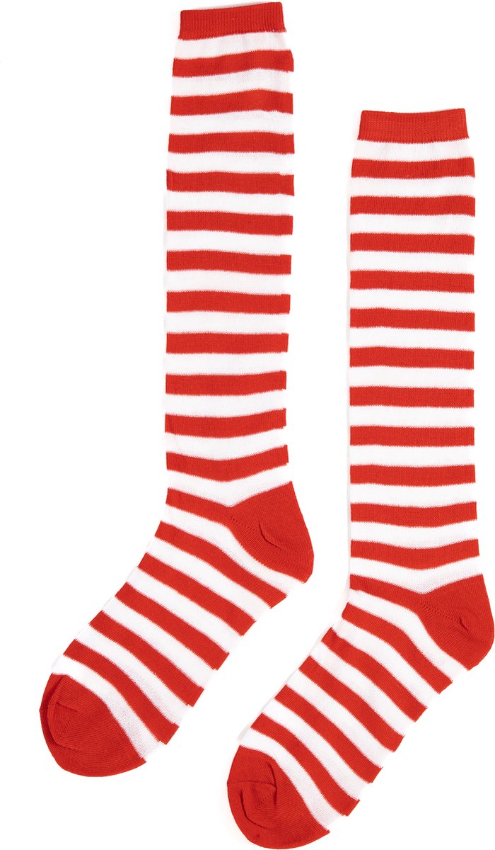 KIMU® Sokken Rood Wit Lange Gestreepte Kousen - 36-41 - Carnaval Voetbal Dunne Streepjes Kniekousen Festival
