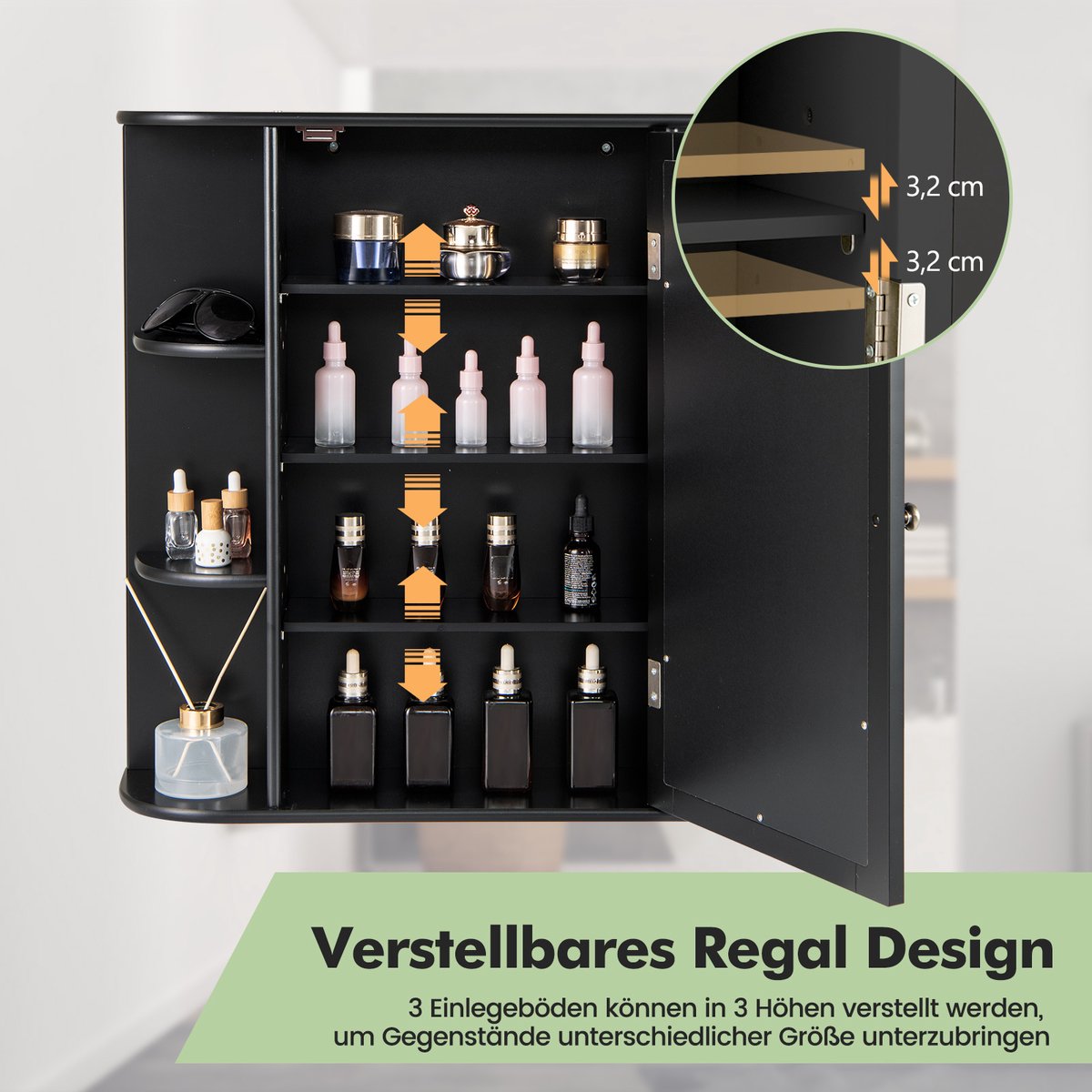 Spiegelkast Voor Badkamer, 4 Vakken En 6 Open Planken Badkamerkast Met Spiegel Hangende Badkamerkast Hout 66 X 17 X 63 Cm Wit Vh32668