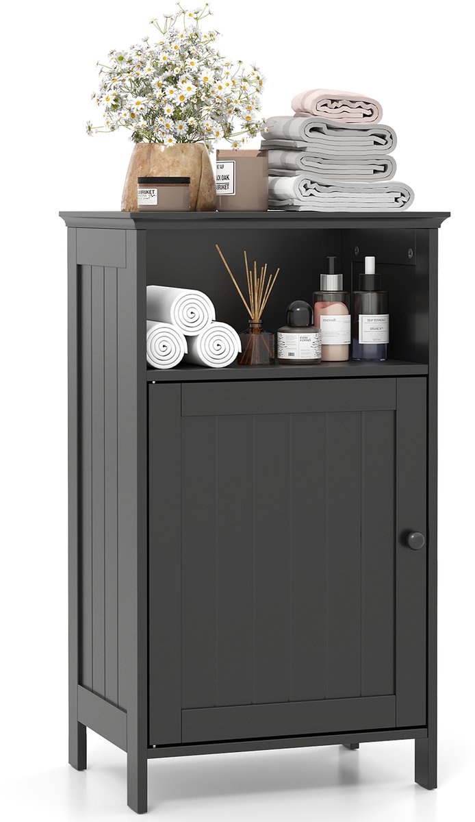 COSTWAY Badkamerkast, badkamerkast met deur en verstelbare plank, badkamerkast vrijstaand, houten opbergkast voor badkamer, woonkamer, 40 x 30 x 70 cm (zwart)