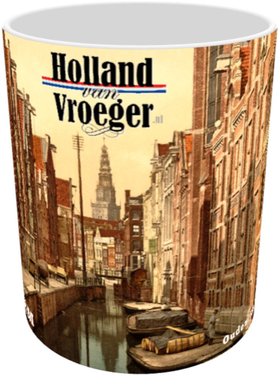 Oud Stadsgezicht Amsterdam Oudezijds Kolk - Oude Antieke Holland van Vroeger Cadeau voor Opa of Vader Foto Print op Mok - 330 ml