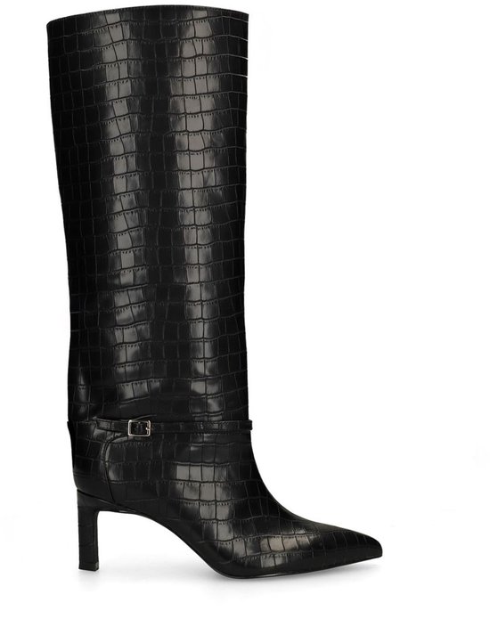 Sacha - Femme - Bottes hautes noires en crocodile à talon - Pointure 37
