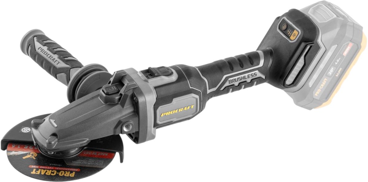 Procraft Industrial AG125Cbb accu-haakse slijper met platte kop 20 V 125 mm borstelloos Solo - zonder accu, zonder oplader