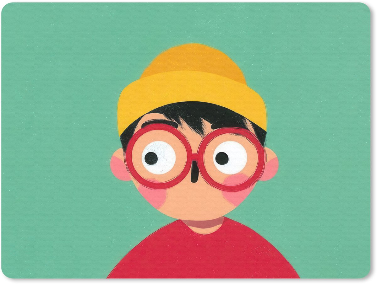 Muismat 23x19 cm - Mousepad Jongen - Cartoon - Bril - Muts - Muismatten