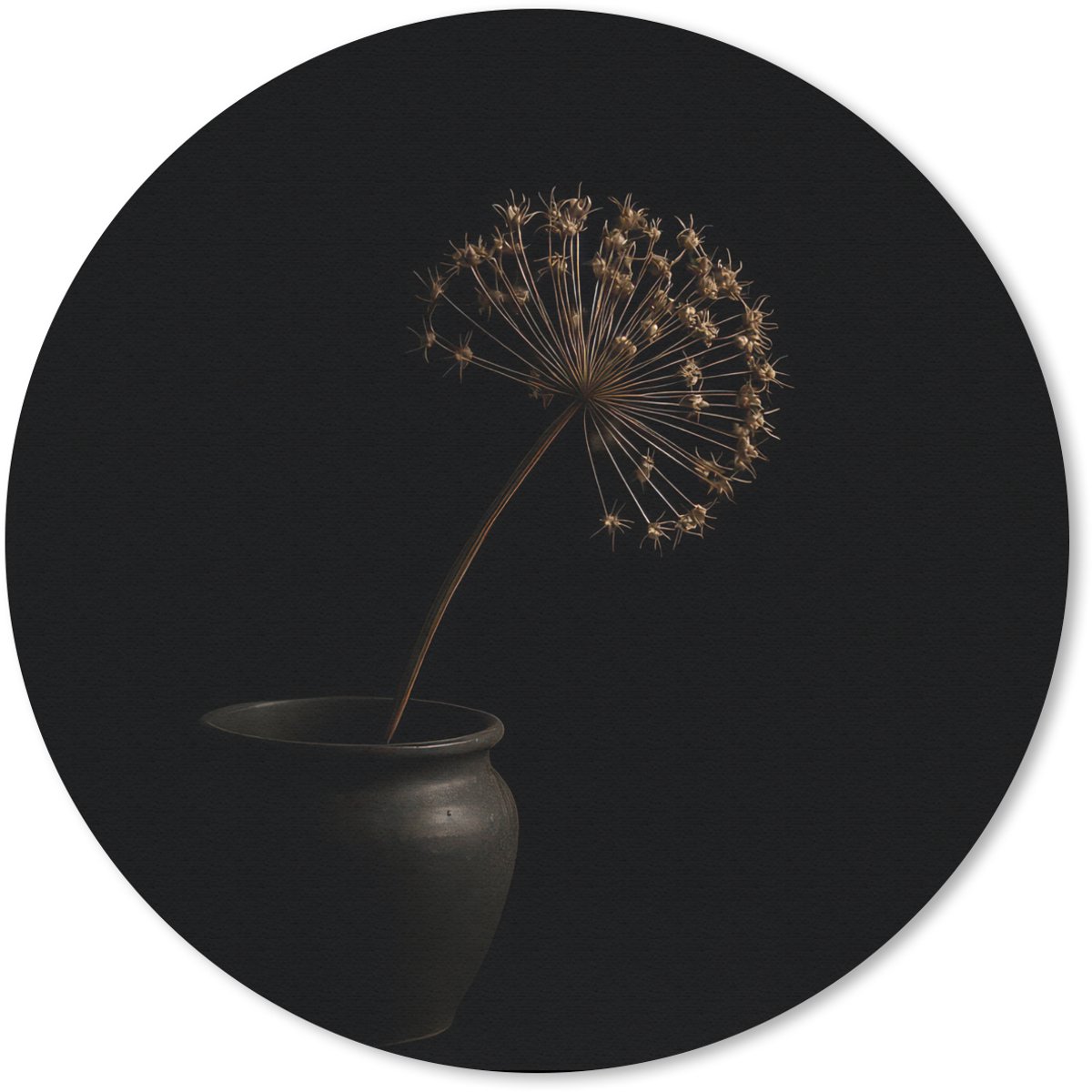 Muismat rond 50x50 cm - Mousepad Bol - Gedroogd - Vaas - Zwart - Ronde muismatten