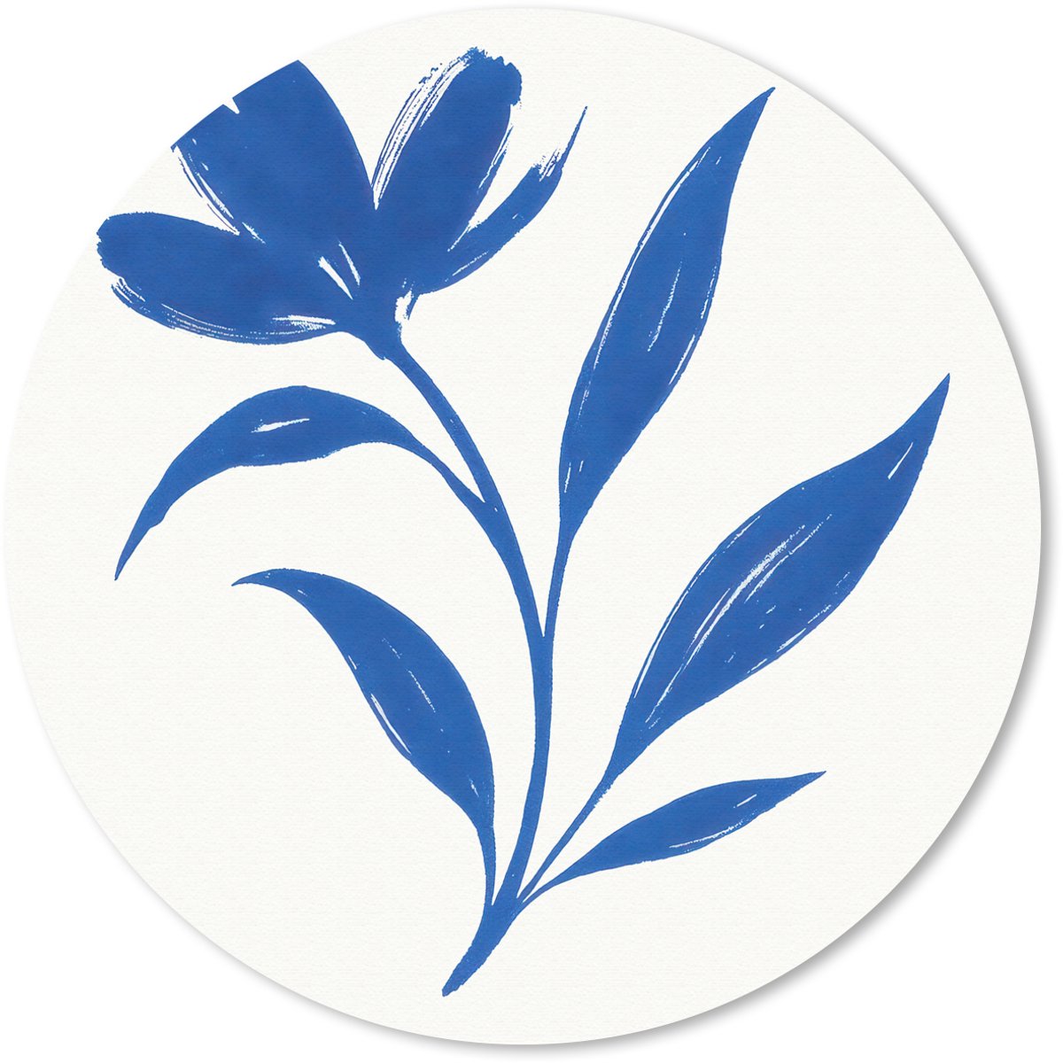 Muismat rond 20x20 cm - Mousepad Bloem - Blaadjes - Minimalistisch - Blauw - Ronde muismatten