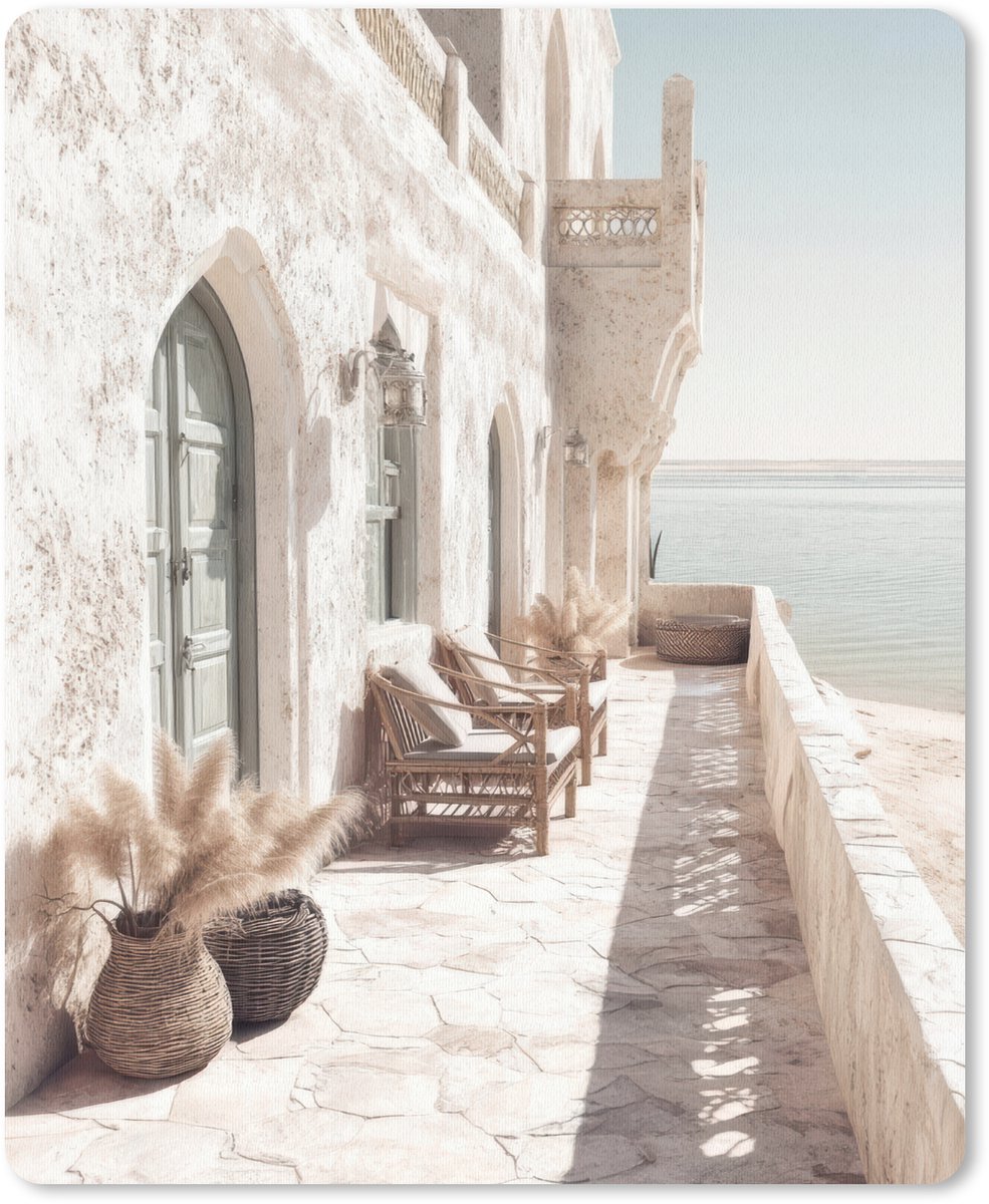 Muismat 19x23 cm - Mousepad Terras - Stoelen - Strand - Beige - Muismatten