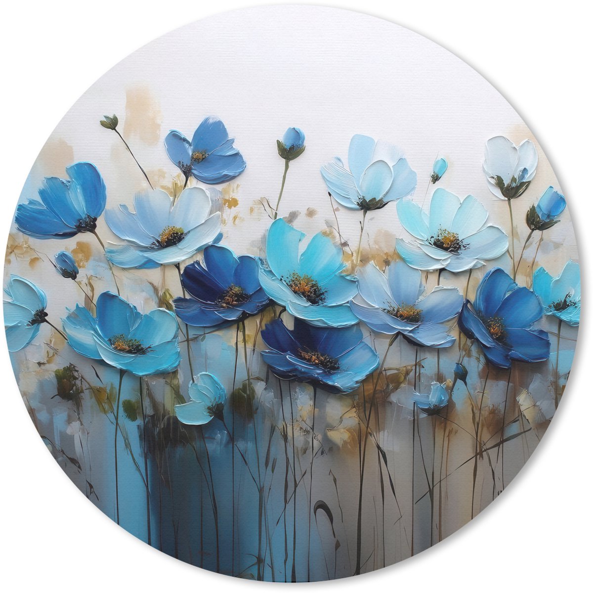 Muismat rond 30x30 cm - Mousepad Bloemen - Schilderij - Blauw - Ronde muismatten