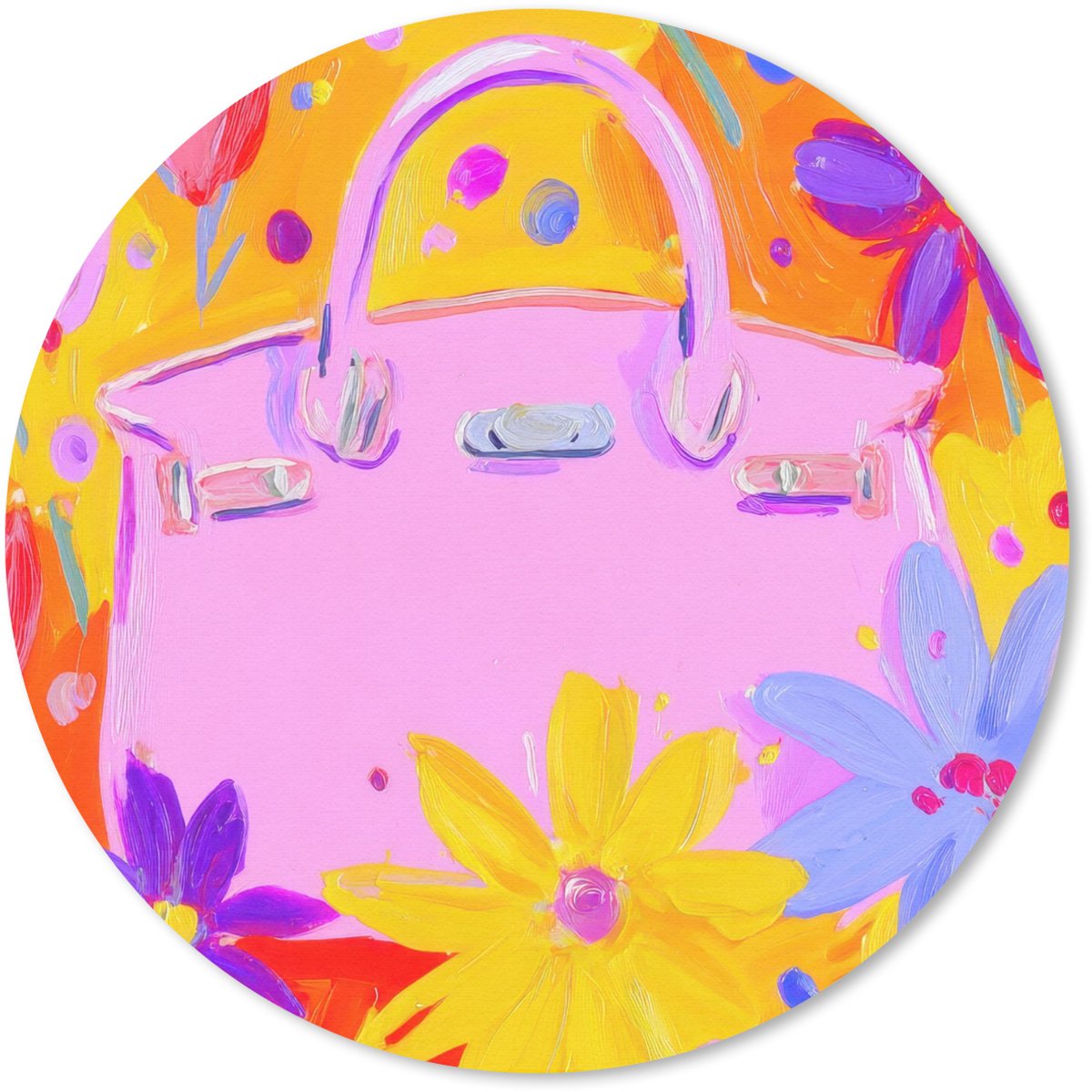 Muismat rond 20x20 cm - Mousepad Tas - Roze - Bloemen - Ronde muismatten