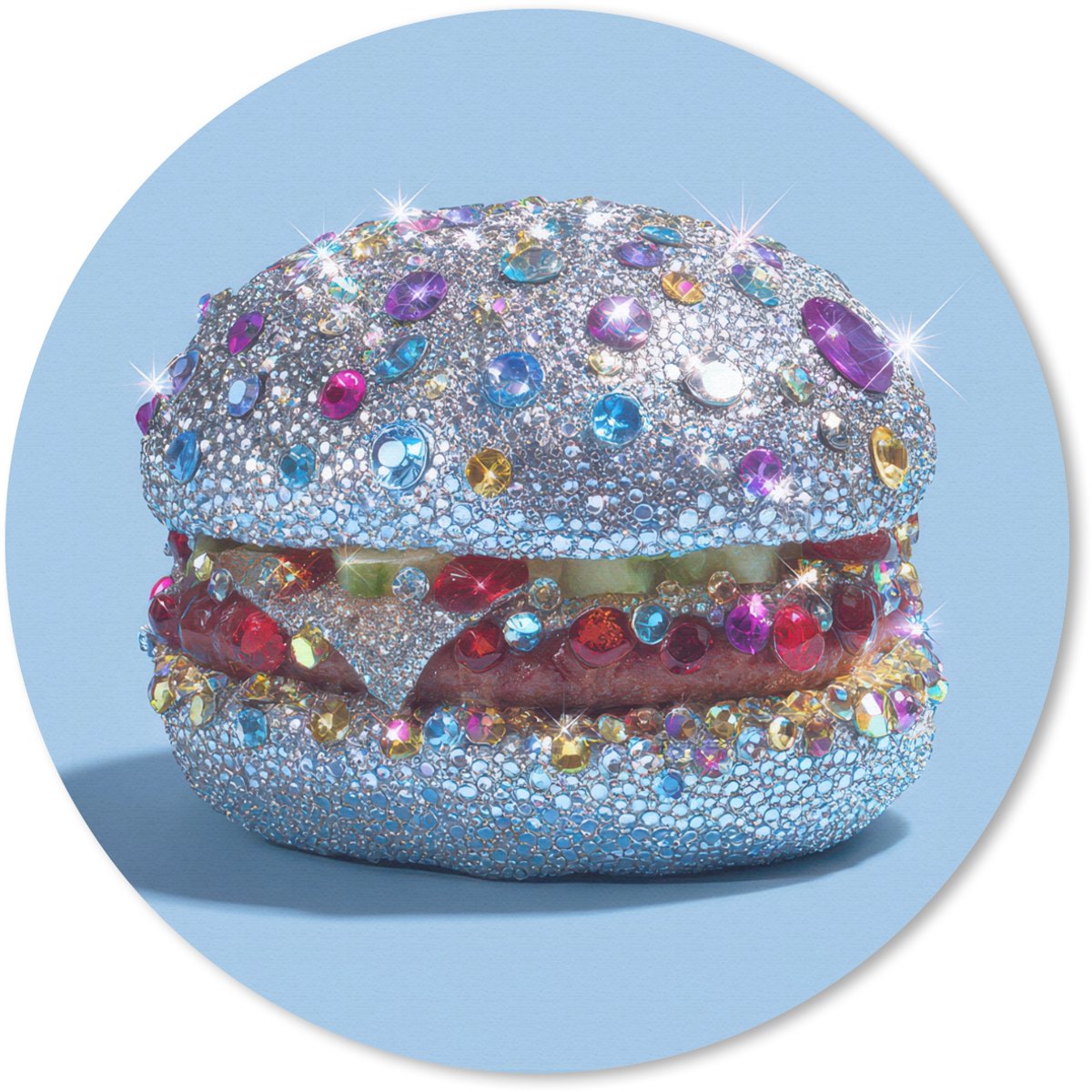 Muismat rond 30x30 cm - Mousepad Glitters - Hamburger - Blauw - Ronde muismatten