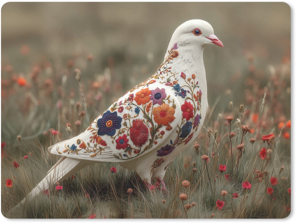 Muismat 23x19 cm - Mousepad Duif - Bloemen - Natuur - Muismatten