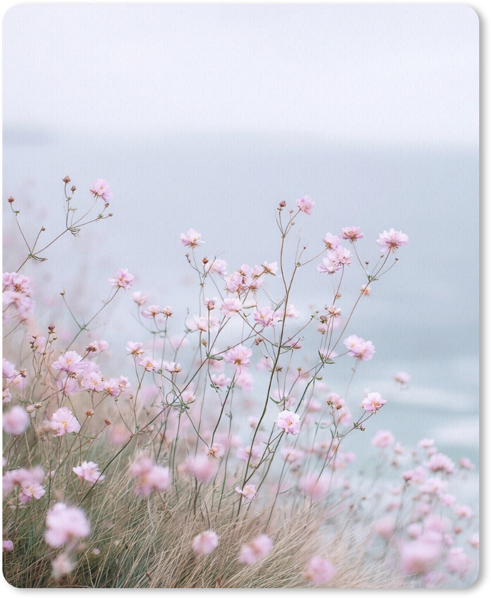 Muismat 19x23 cm - Mousepad Klif - Bloemen - Zee - Roze - Muismatten