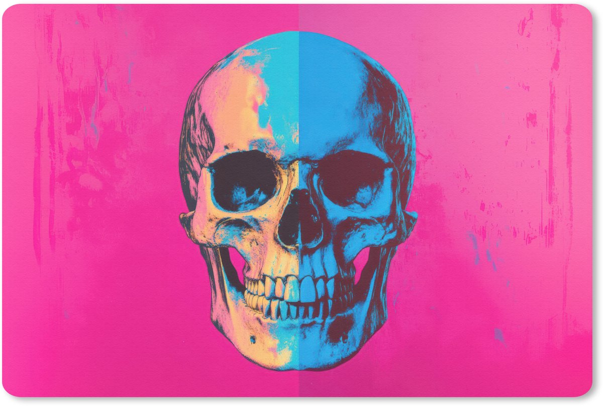 Muismat 27x18 cm - Mousepad Neon - Blauw - Pop-art - Schedel - Muismatten