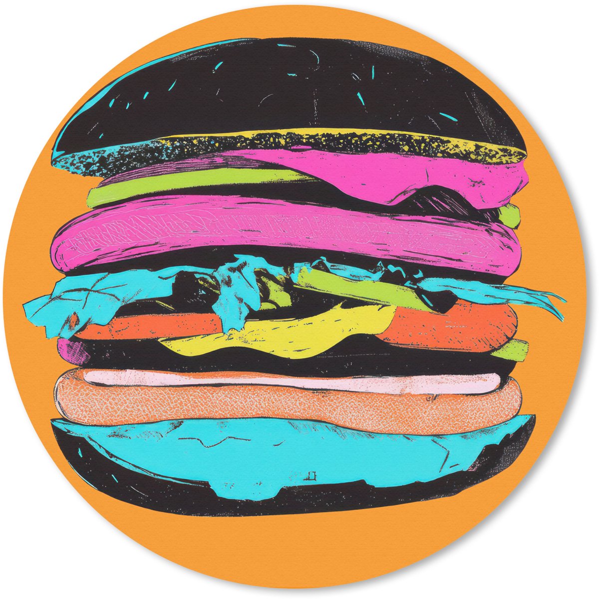 Muismat rond 50x50 cm - Mousepad Hamburger - Kleurrijk - Speels - Ronde muismatten