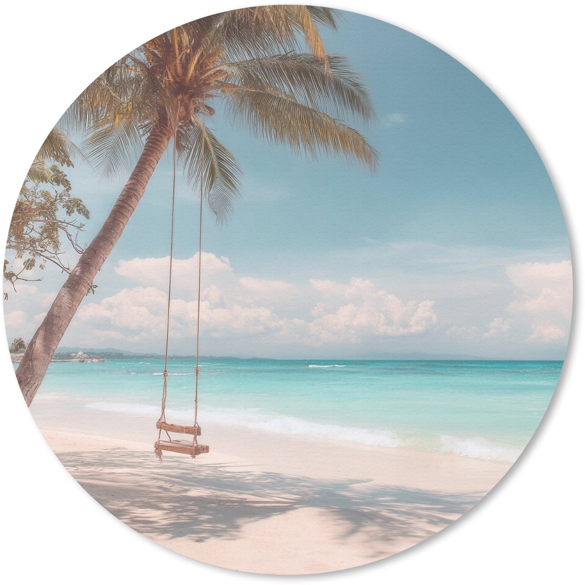 Muismat rond 40x40 cm - Mousepad Palmboom - Schommel - Strand - Lucht - Ronde muismatten