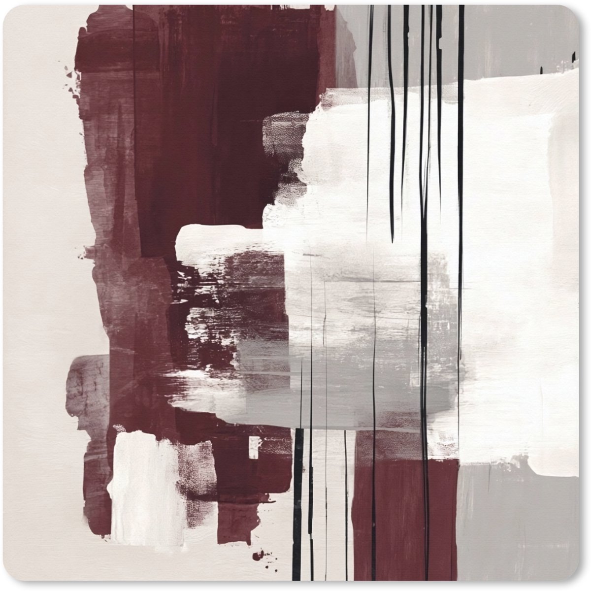 Muismat XXL 80x80 cm - Bureau onderlegger - Bureau mat Penseelstreken - Abstract - Lijnen - Rood - Bureaumat - Gaming mousepad xl - Bureaulegger groot - Computer deskmat