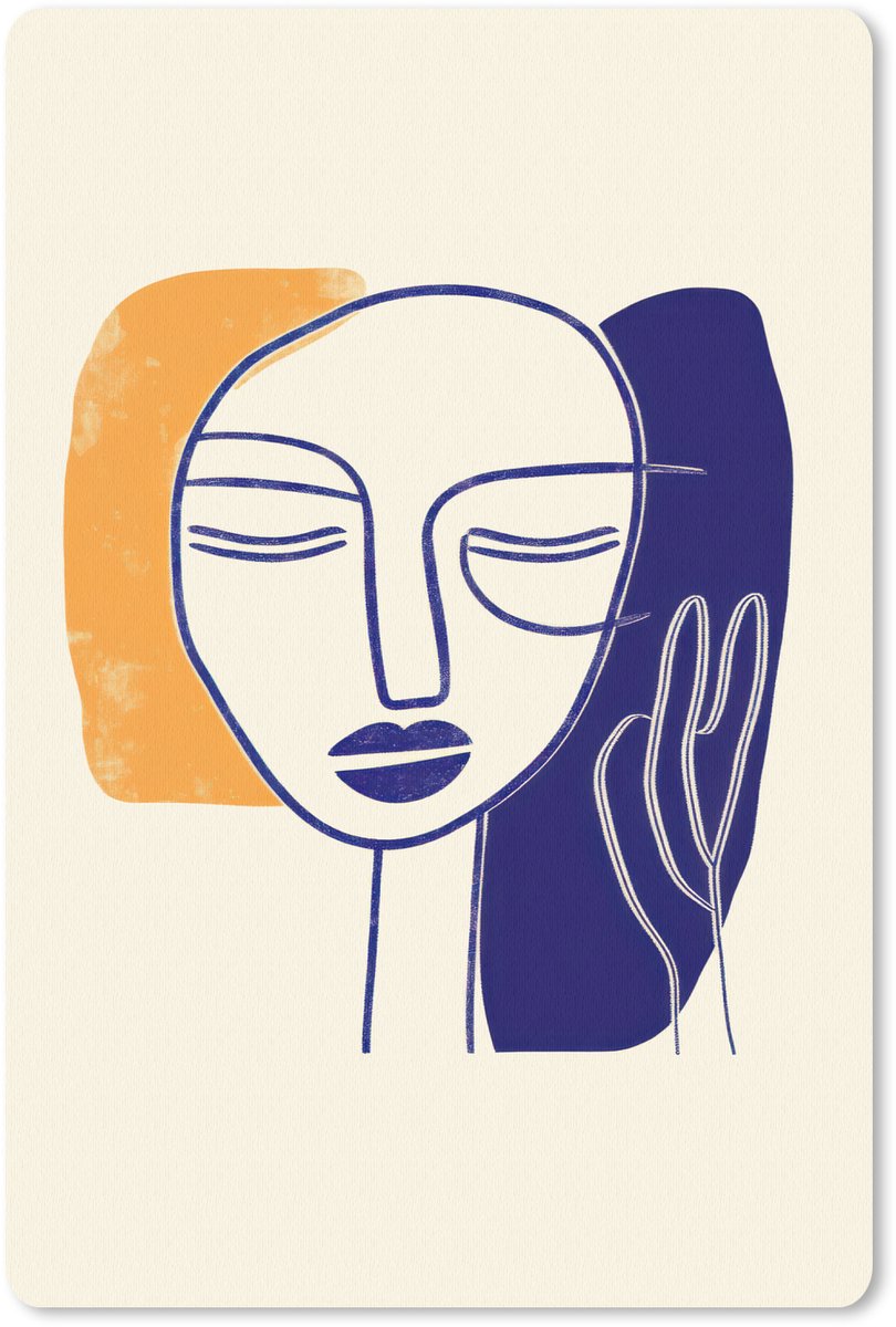 Muismat 18x27 cm - Mousepad Minimalistisch - Gezicht - Hand - Oranje - Blauw - Muismatten