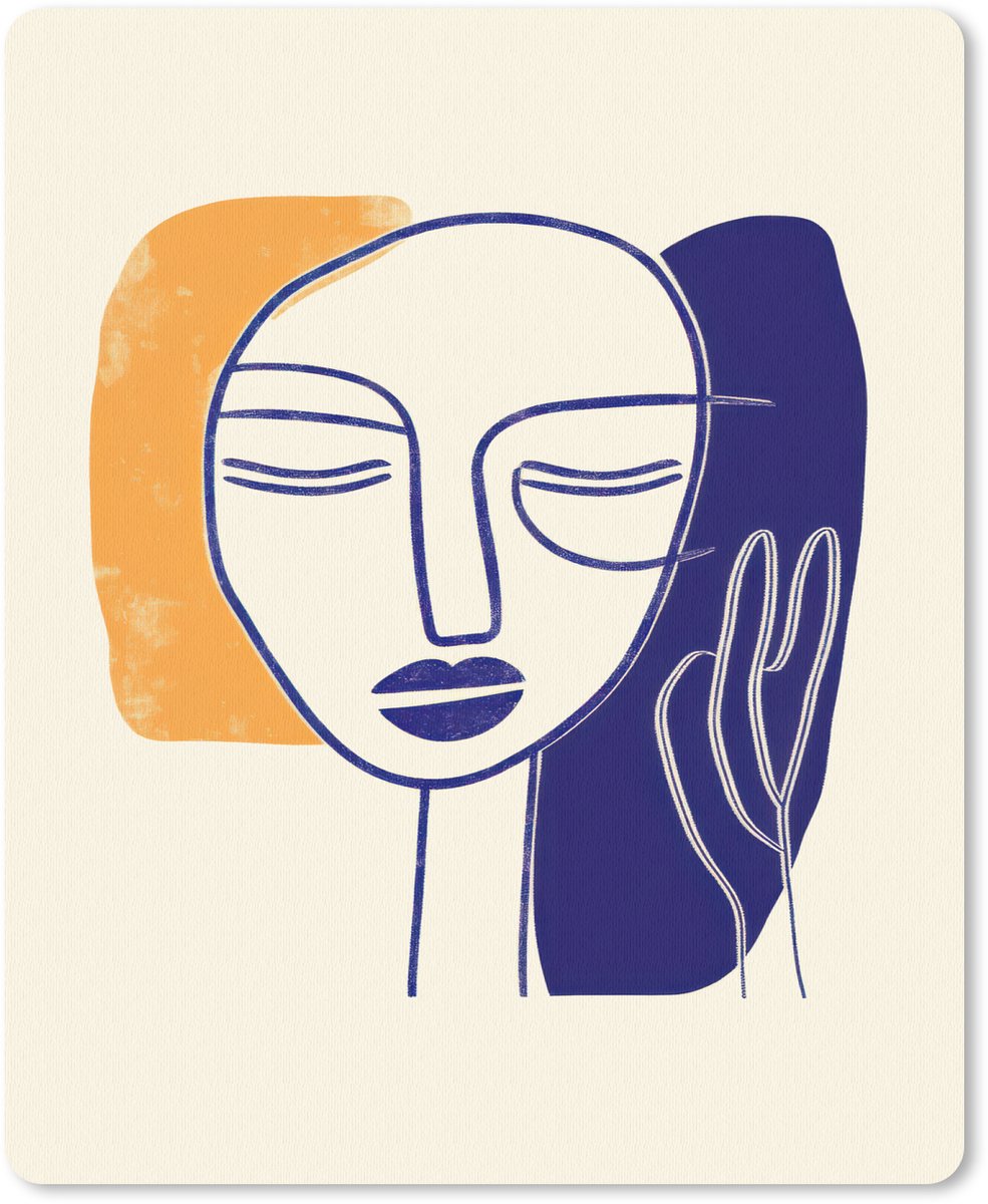 Muismat 19x23 cm - Mousepad Minimalistisch - Gezicht - Hand - Oranje - Blauw - Muismatten