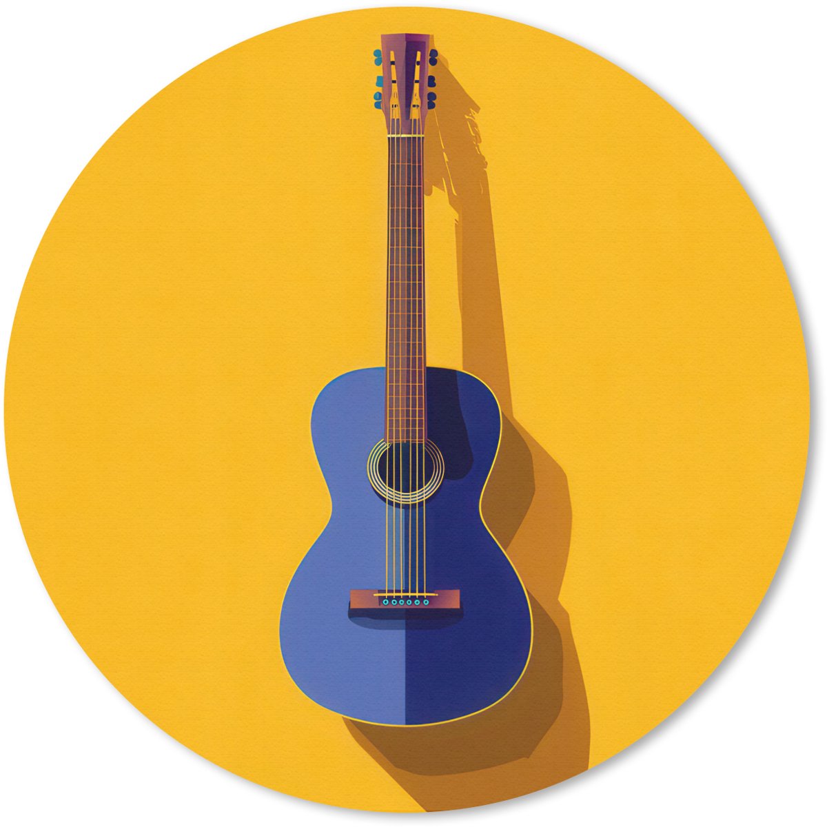 Muismat rond 20x20 cm - Mousepad Gitaar - Akoestisch - Minimalistisch - Geel - Ronde muismatten