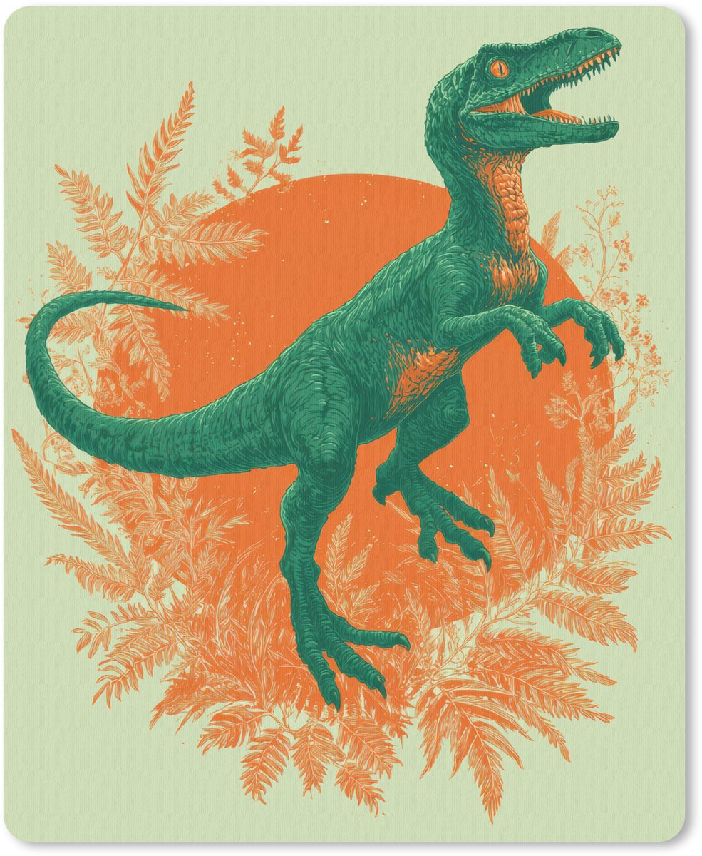 Muismat 19x23 cm - Mousepad Dinosaurus - Groen - Planten - Cirkel - Muismatten