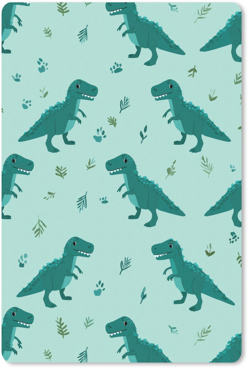 Muismat 18x27 cm - Mousepad Donkergroen - Dinosaurussen - Afdrukken - Bladeren - Muismatten
