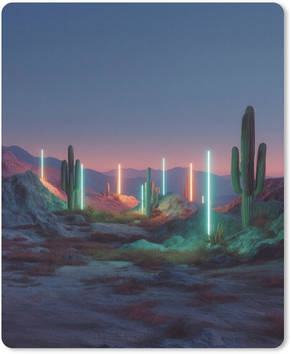 Muismat 19x23 cm - Mousepad Cactus - Lichtzuilen - Zonsondergang - Muismatten