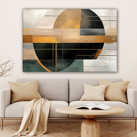 Canvas schilderij 120x80 cm - Wanddecoratie Abstract - Goud - Brons - Groen - Vormen - Modern - Muurdecoratie woonkamer - Slaapkamer decoratie - Kamer accessoires - Schilderijen op canvas