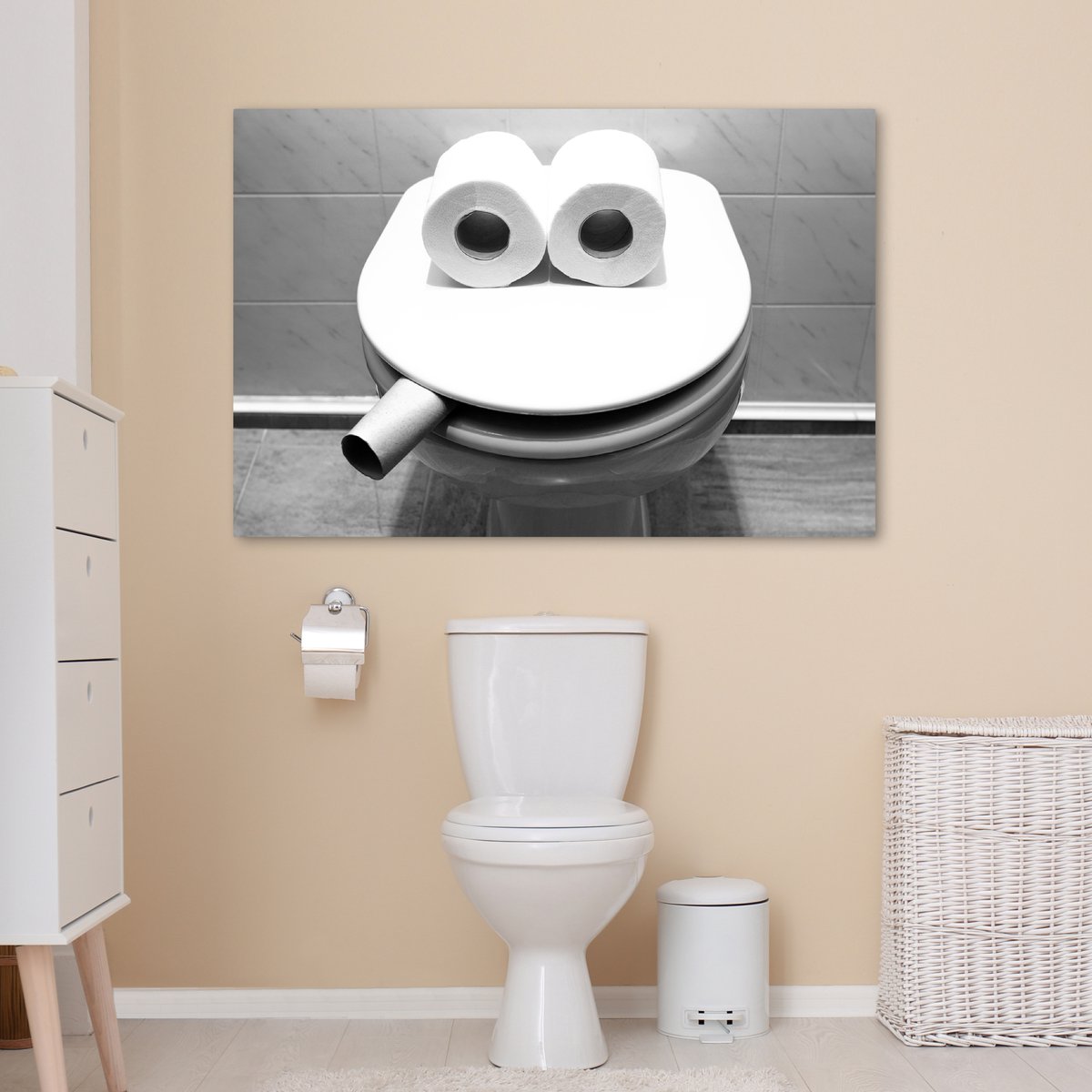 Canvas schilderij 120x80 cm - Wanddecoratie badkamer WC - Bril - Grappig - Toilet - Muurde