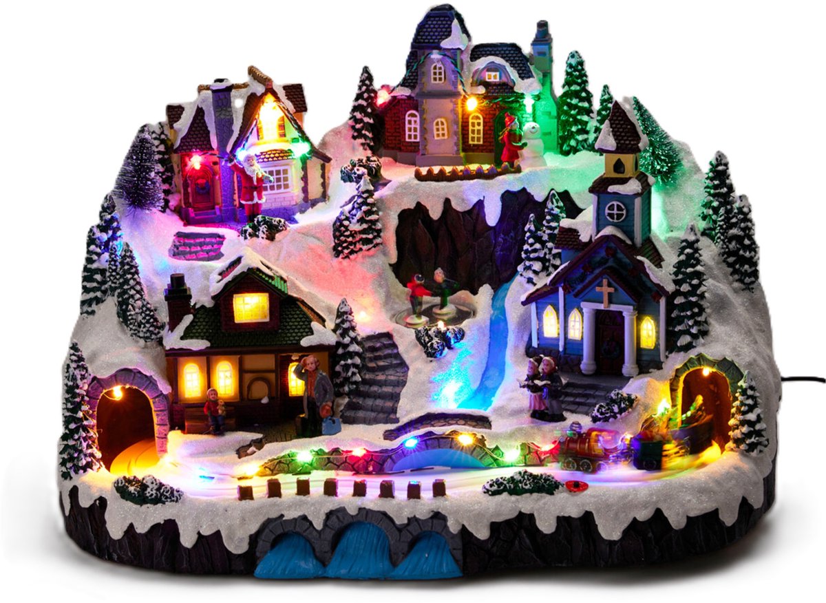 Kerstdorp kerst tafereel - dorpje - met beweging - led verlichting - 42 cm - kerstdecoratie - kerstversiering