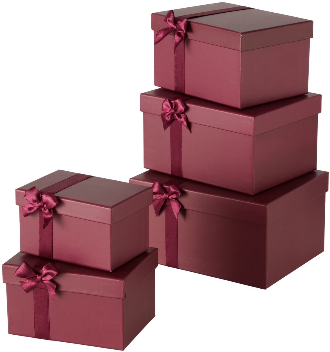 Set van 5 geneste dozen Bow Rood cadeauverpakking
