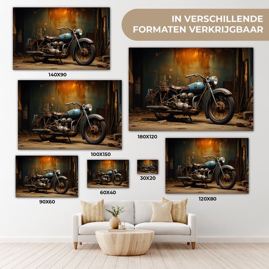 Peinture sur toile 60x40 cm - Décoration murale Vintage - Moteur - Blauw - Ancien - Garage - Décoration murale murale salon - Décoration chambre - Accessoires de chambre - Peintures