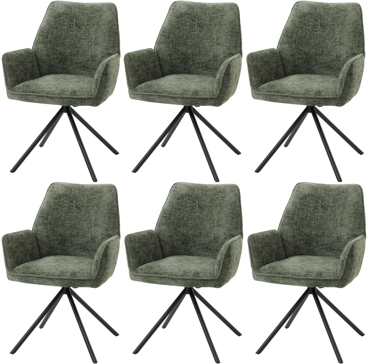 MCW Set van 6 eetkamerstoelen MCW-G67, keukenstoel met armleuningen, draaibaar, automatische positie-instelling, chenille MVG ~ groen