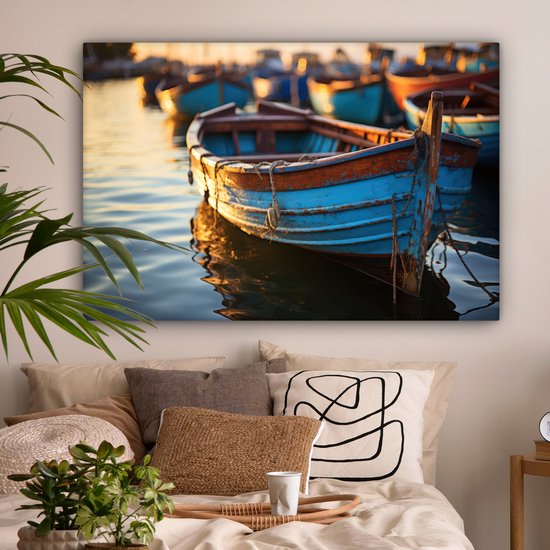 Tableau sur toile 120x80 cm - Décoration murale Bateau - Water - Port - Bois - Maritime - Décoration murale murale salon - Décoration chambre - Accessoires chambre - Peintures sur toile