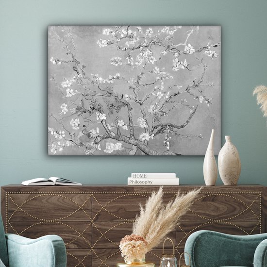 Tableau sur toile Fleur d'amandier - Art - Van Gogh - Grijs - 120x90 cm - Décoration murale