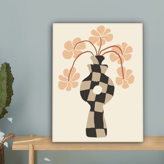 Tableau sur toile Fleurs - Vase - Art abstrait - Moderne - 30x40 cm - Décoration murale