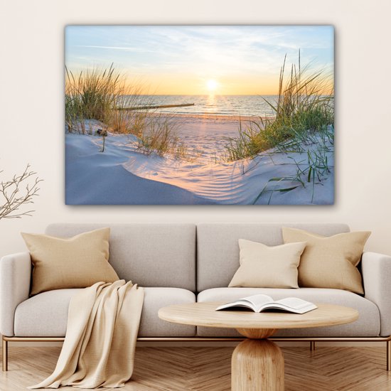 Canvas schilderij - Duinen en wadden zee 120x80 - Kamer decoratie accessoires strand en zee - Beach schilderijen woonkamer - Wanddecoratie slaapkamer - Muurdecoratie keuken - Wanddoek interieur binnen - Woondecoratie huis - Woonaccessoires
