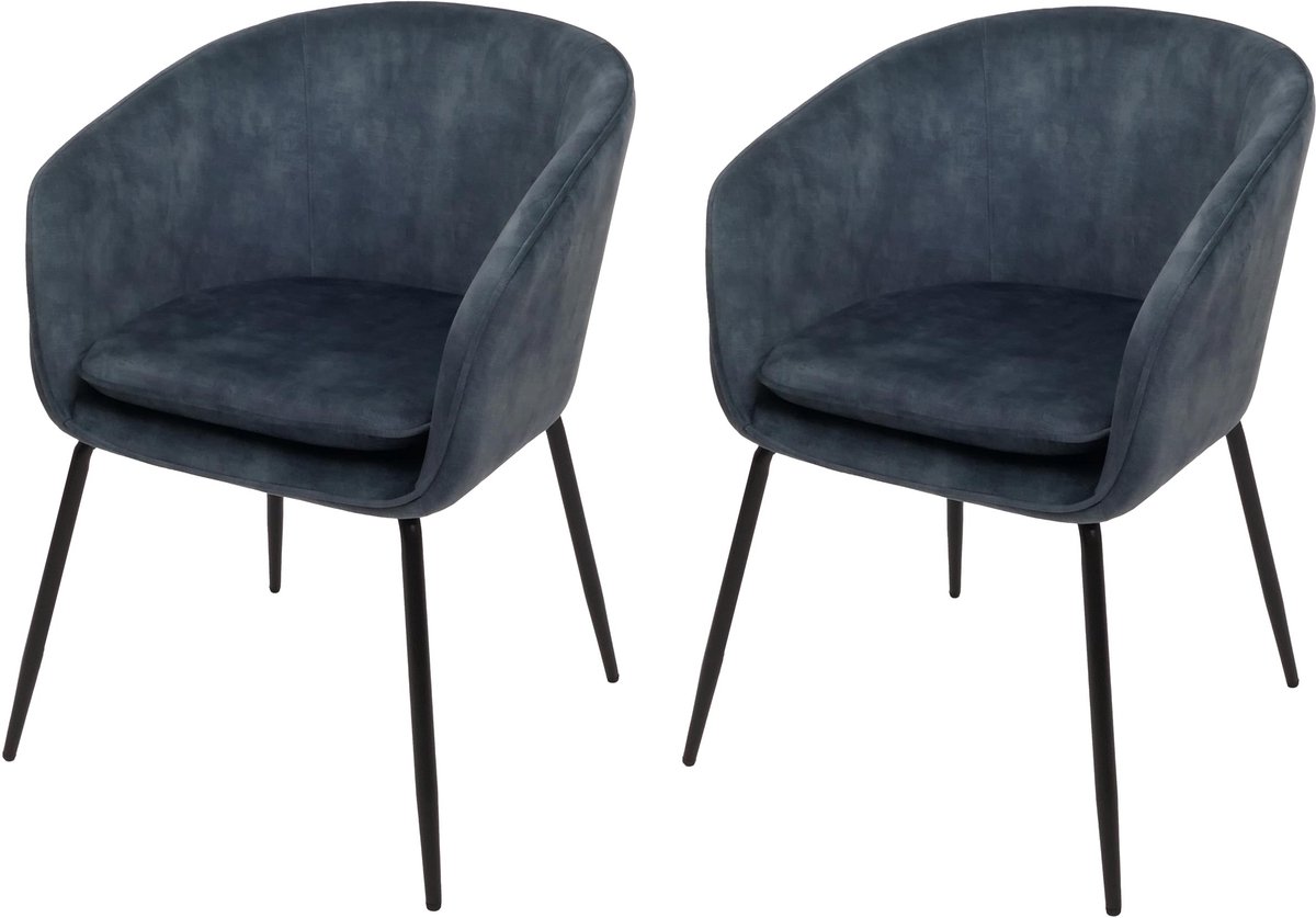 MCW Set van 2 eetkamerstoelen MCW-O28, keukenstoel gestoffeerde stoel, stof/textiel (340g/m²) metaal ~ blauw